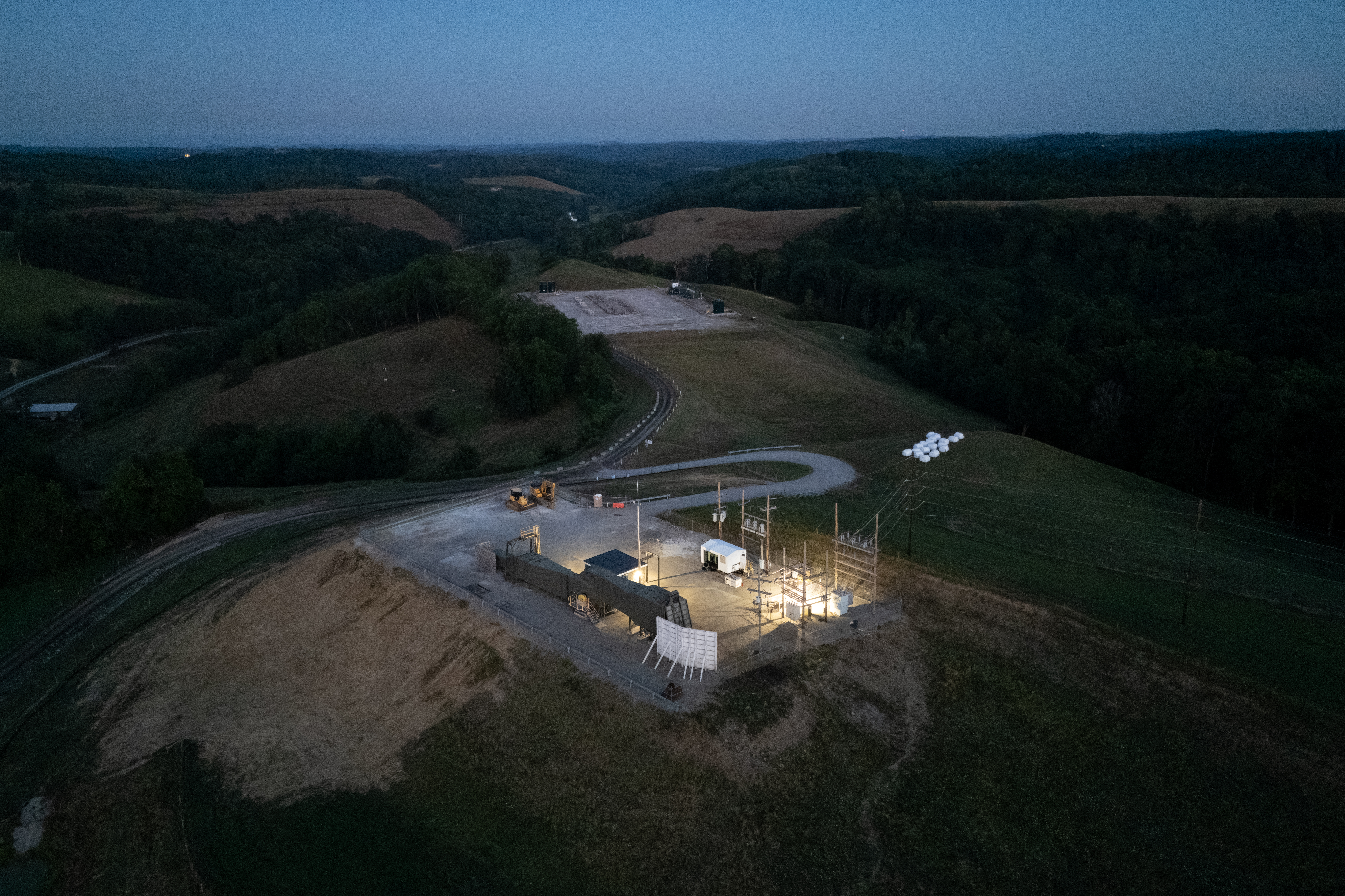 A drone photo of the Enlow Fork H1 Bleeder Shaft and H1-1 Degas Borehole in Aleppo Township, Greene County. Behind the borehole and bleeder shaft is the EQT-operated Big Sky well pad. A drone photo of the Enlow Fork H1 Bleeder Shaft and H1-1 Degas Borehole in Aleppo Township, Greene County. Behind the borehole and bleeder shaft is the EQT-operated Big Sky well pad.